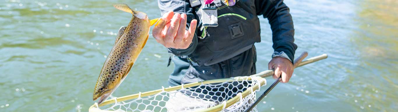 A fisherman flopping a fish on a boat