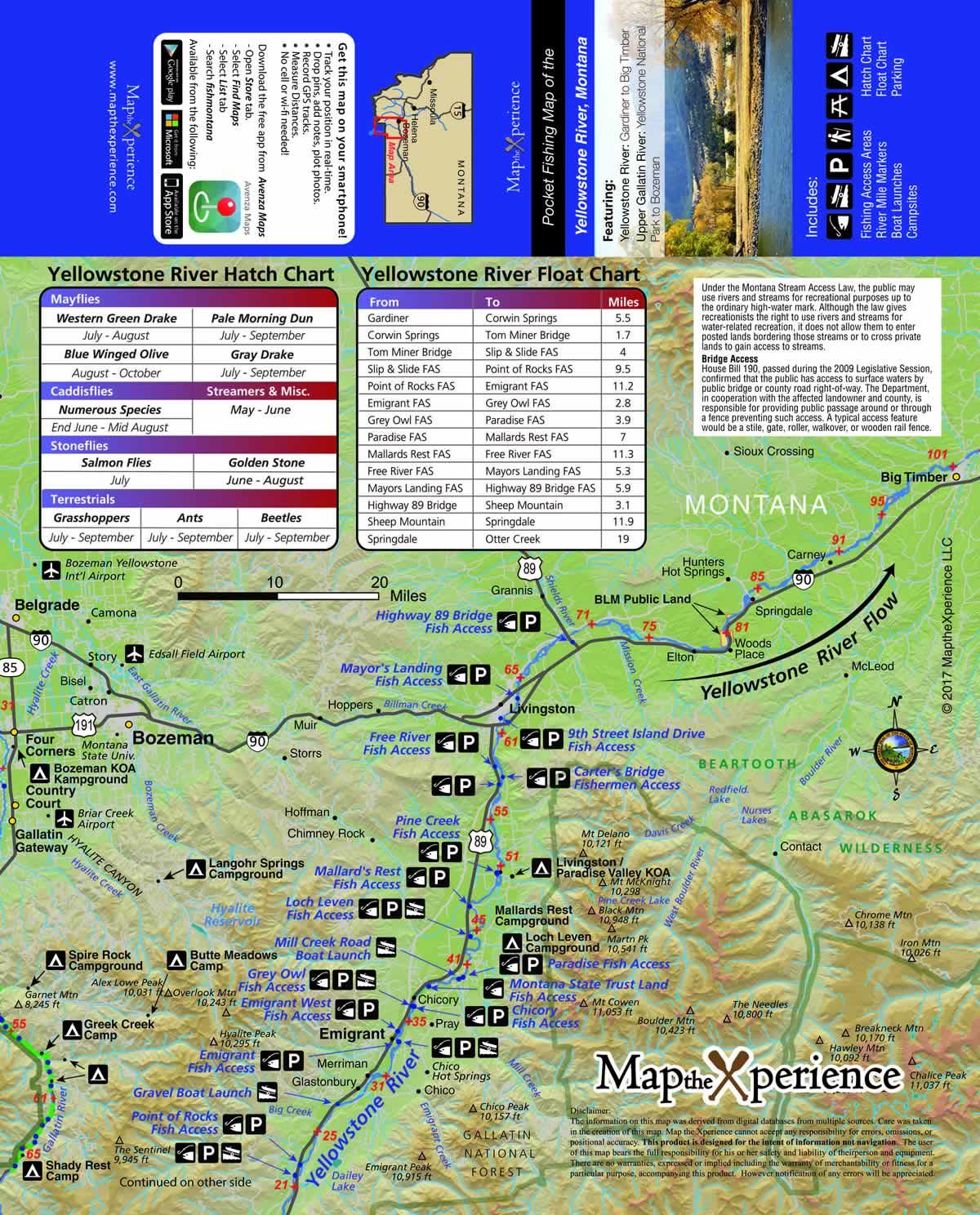 Yellowstone River Float Map Map The Xperience Yellowstone River Upper Gallatin River Mt Paper Map Vail Valley Anglers